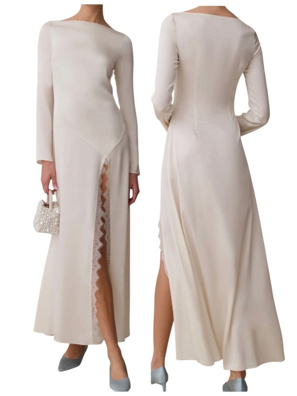 OPT One Pretty Time Magdalene Ivory Lace Slit Maxi Dress XS NWT
